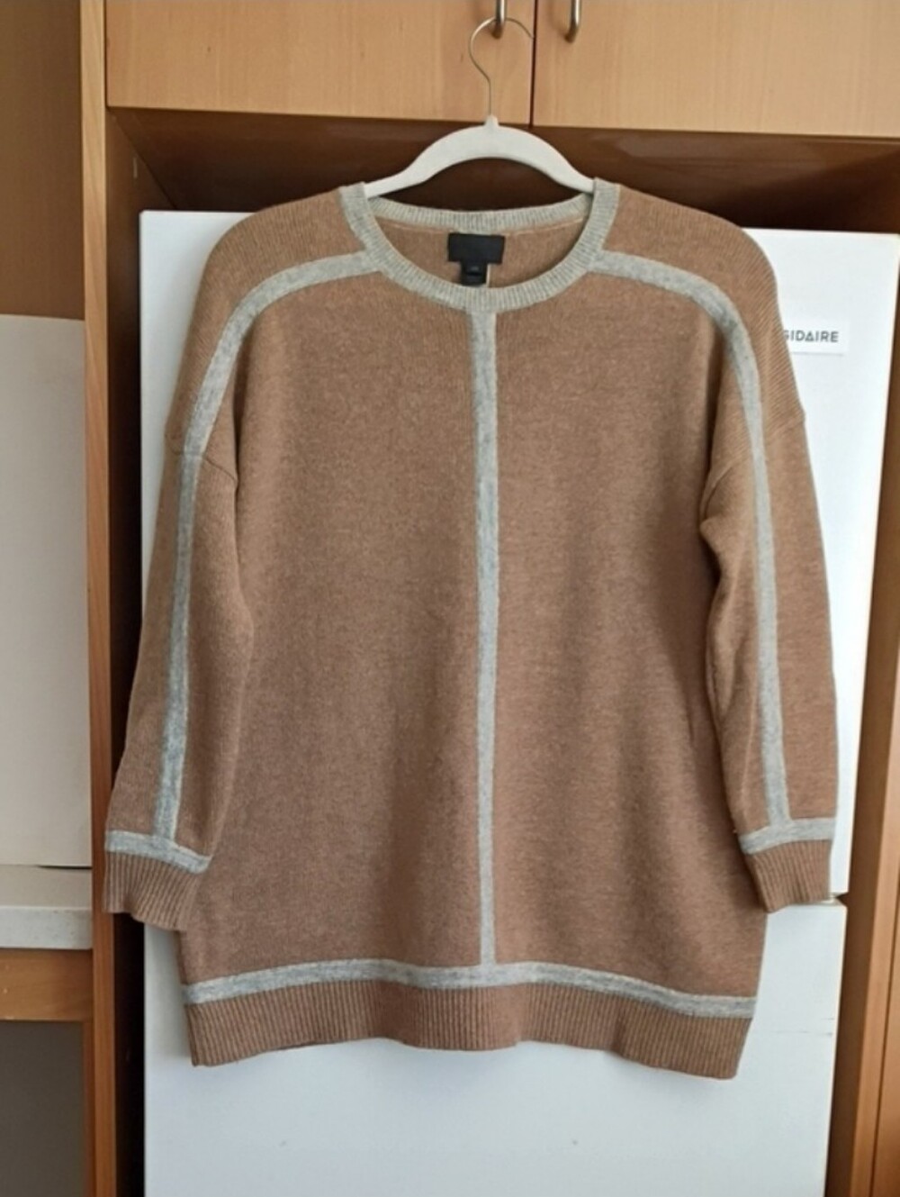 J.Crew Cashmere 100% Italian Cashmere Camel With Gray Oversized Sweater sz XS